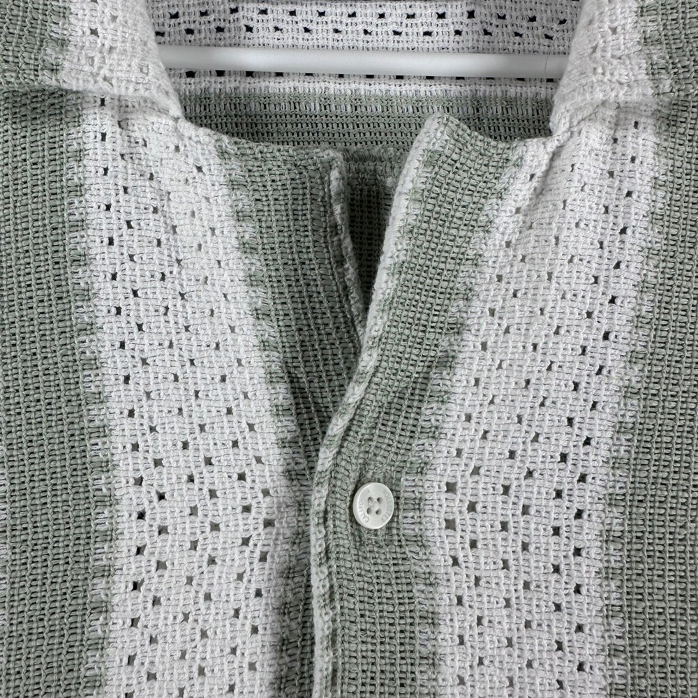 Hollister Button Down Mens XXL 2XL Green Striped Crochet Knit Boxy Fit Shirt - Picture 5 of 13